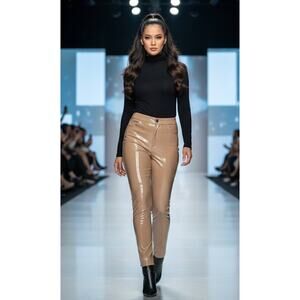 Forever 21 Faux Patent Leather Beige Sz S 
Mid Rise Bodycon Skinny Pants